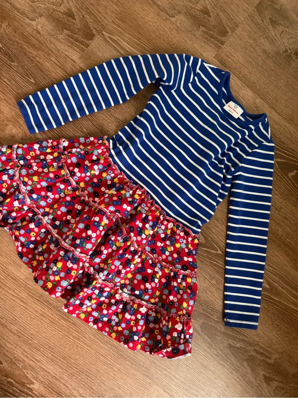 Hanna Andersson ❤️Navy Stripe Top with Red Floral Ruffle Skirt Dress - Picture 6 of 7
